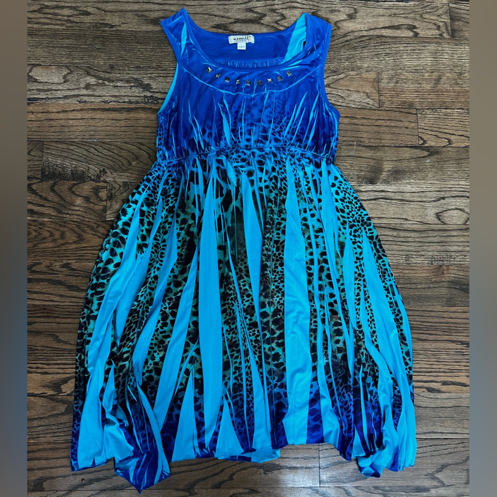 One World Blue Tranquility Sleeveless Animal Print Dress Size Medium